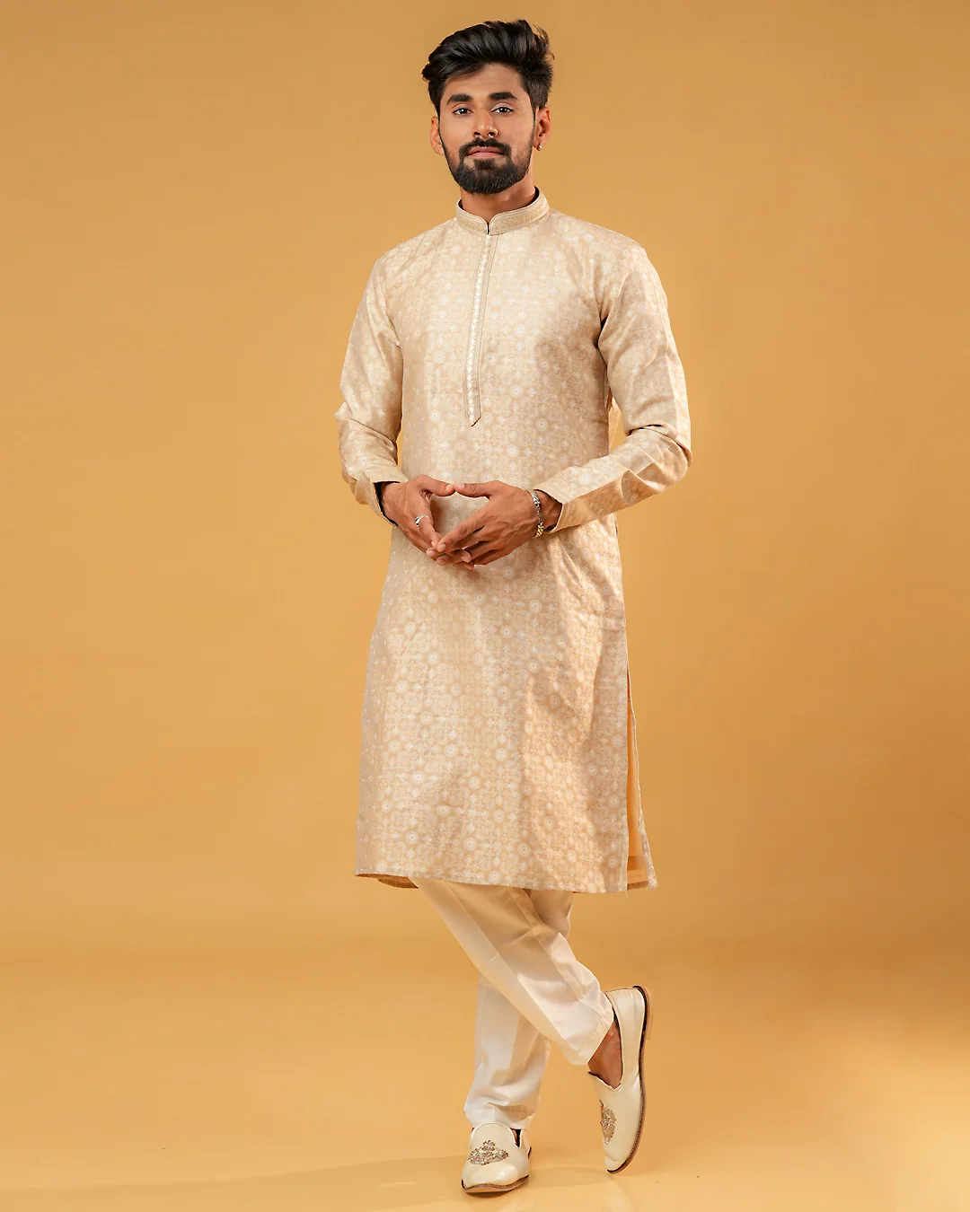 Golden Jacquard Silk Kurta Pajama for Men