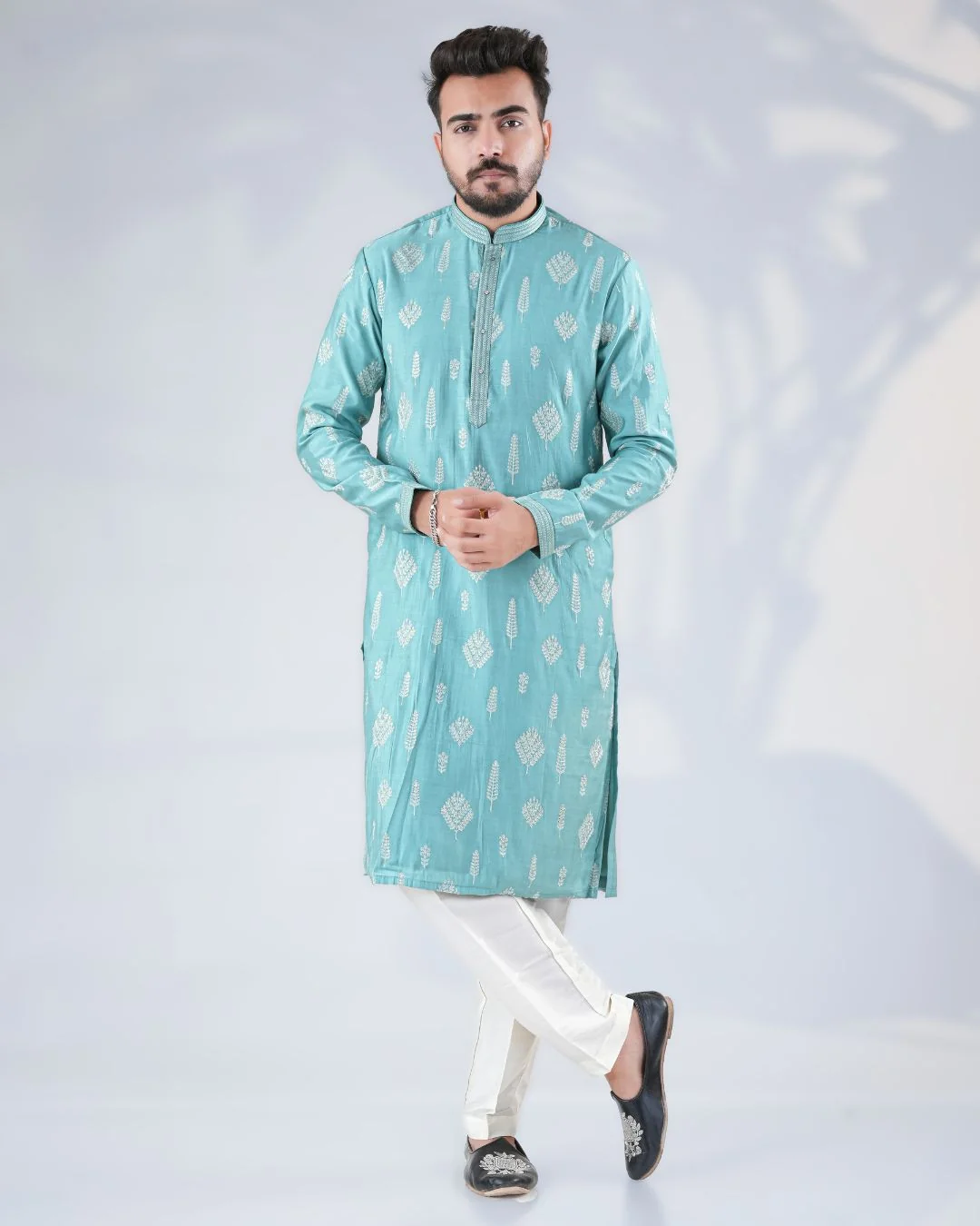 Men's Sea Green Silk Kurta Set