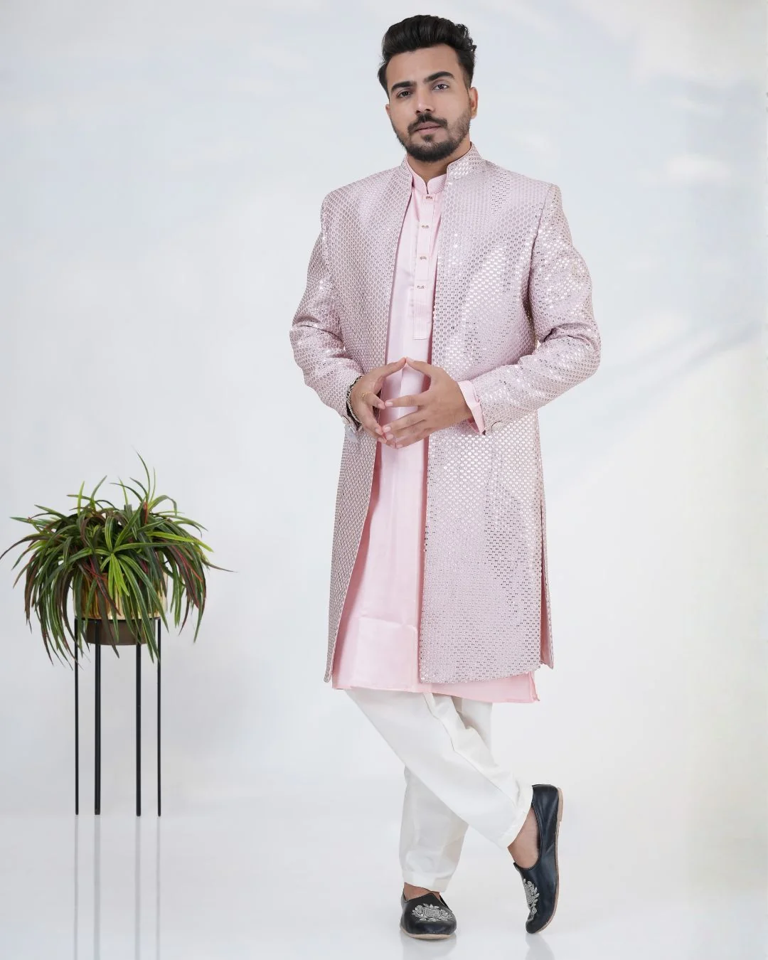 Premium Pink Jacket-Style Indowestern Set for Men