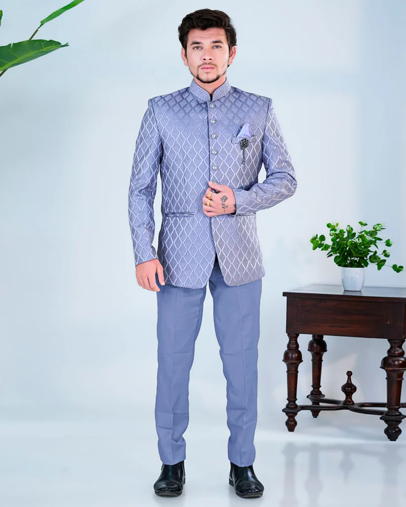 Purple Fancy Button Jodhpuri Suit for Men