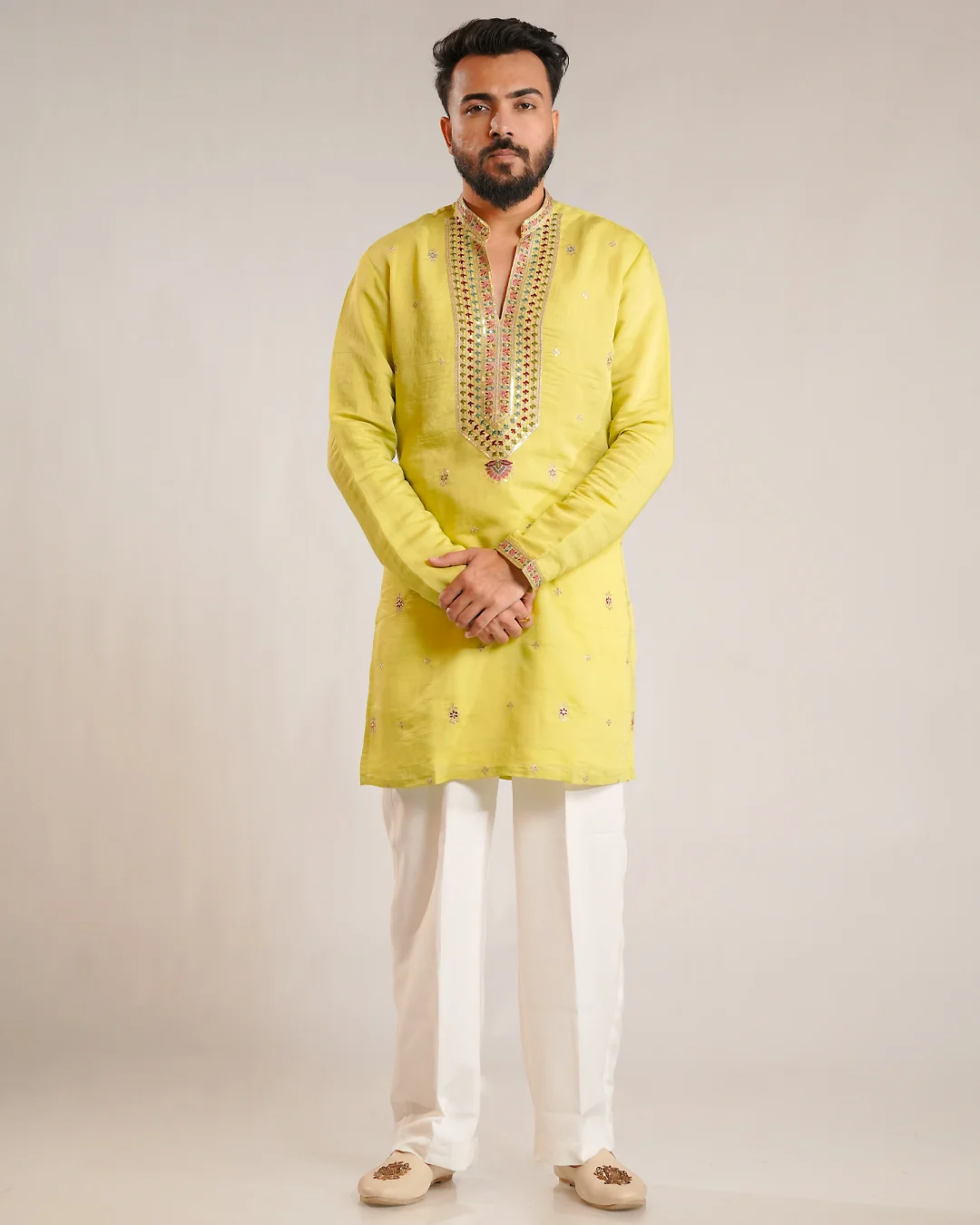 Designer Pista Green Silk Kurta with Embroidery