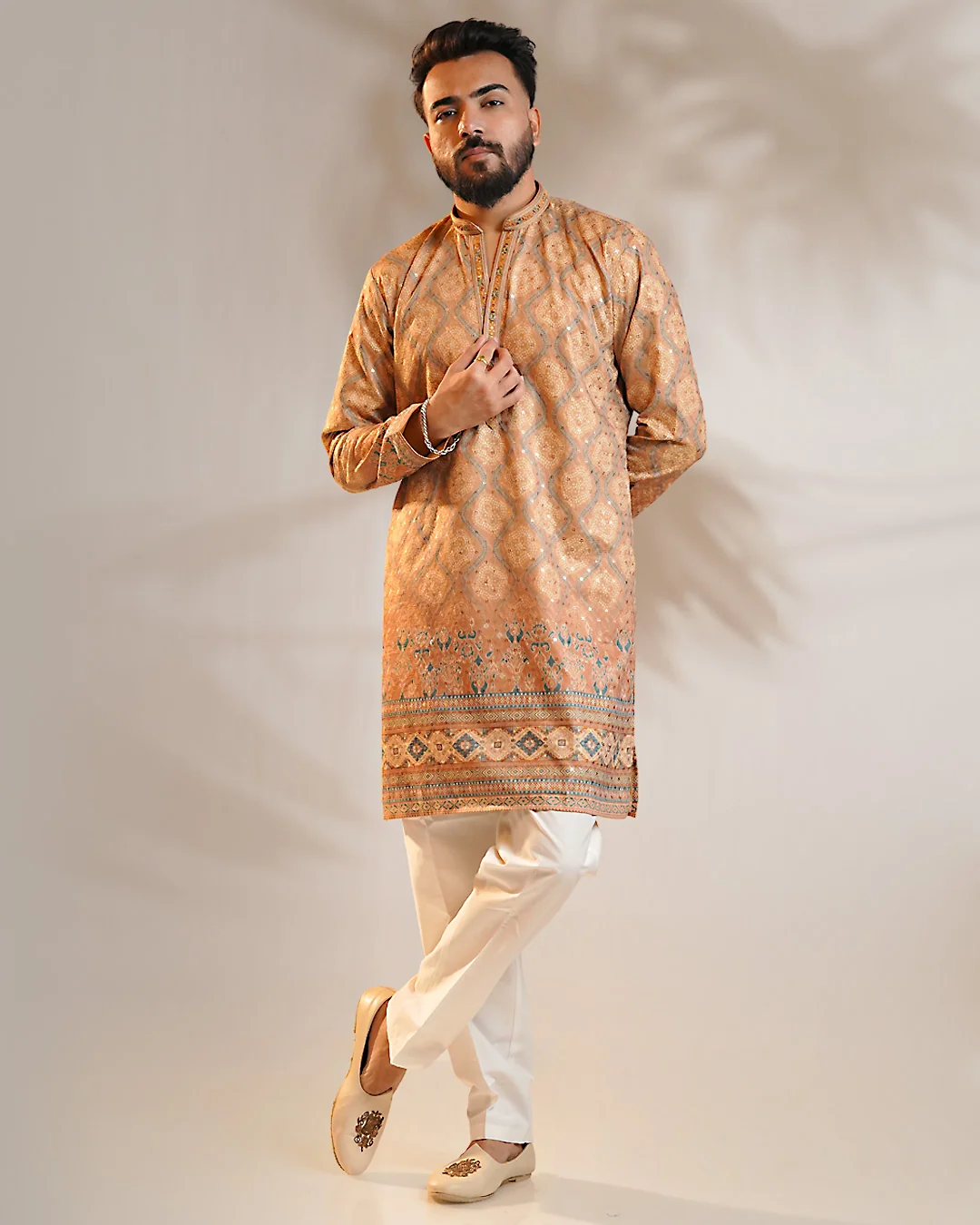 Men’s Silk Kurta Pajama Set With Embroidery