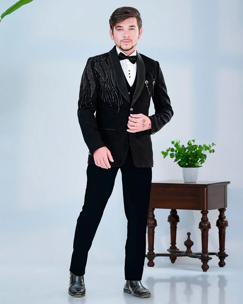 Designer Black Imported Fabric Wedding Suit