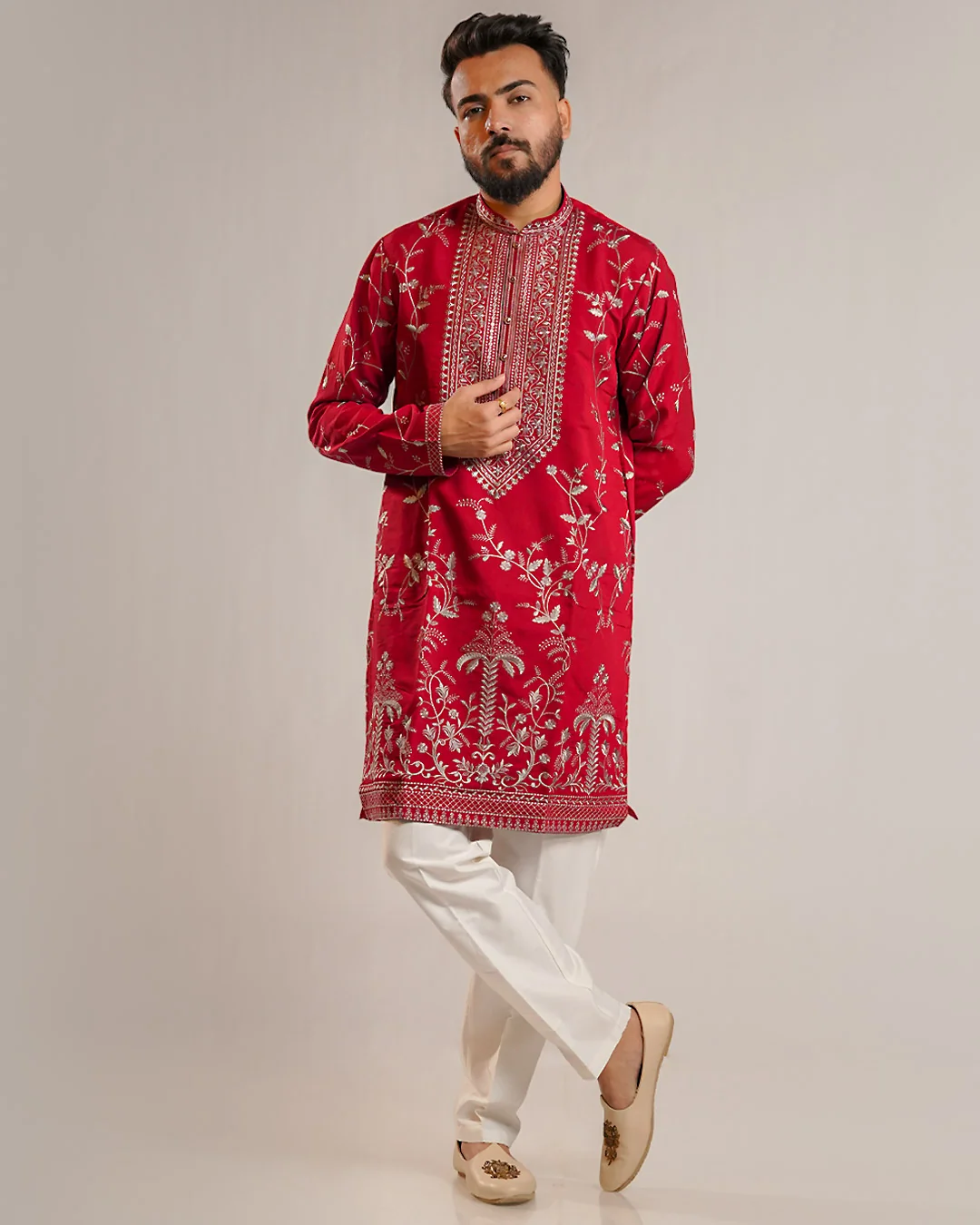 Premium Maroon Silk Kurta Pajama with Embroidery