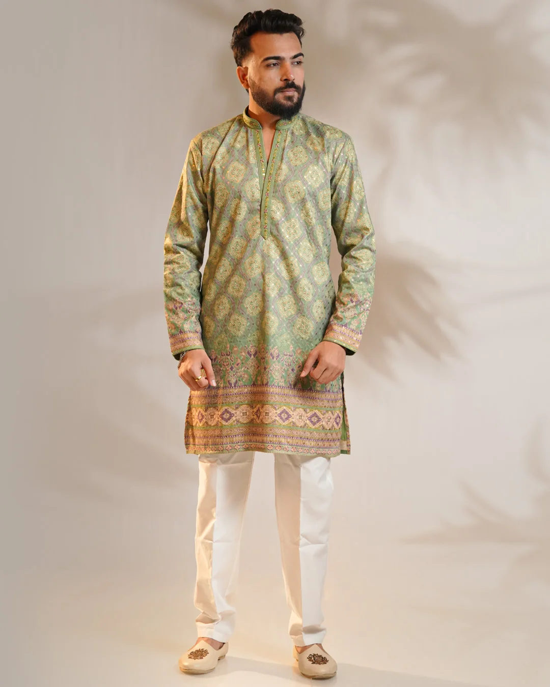 Pista Green Silk Kurta Pajama Set For Men