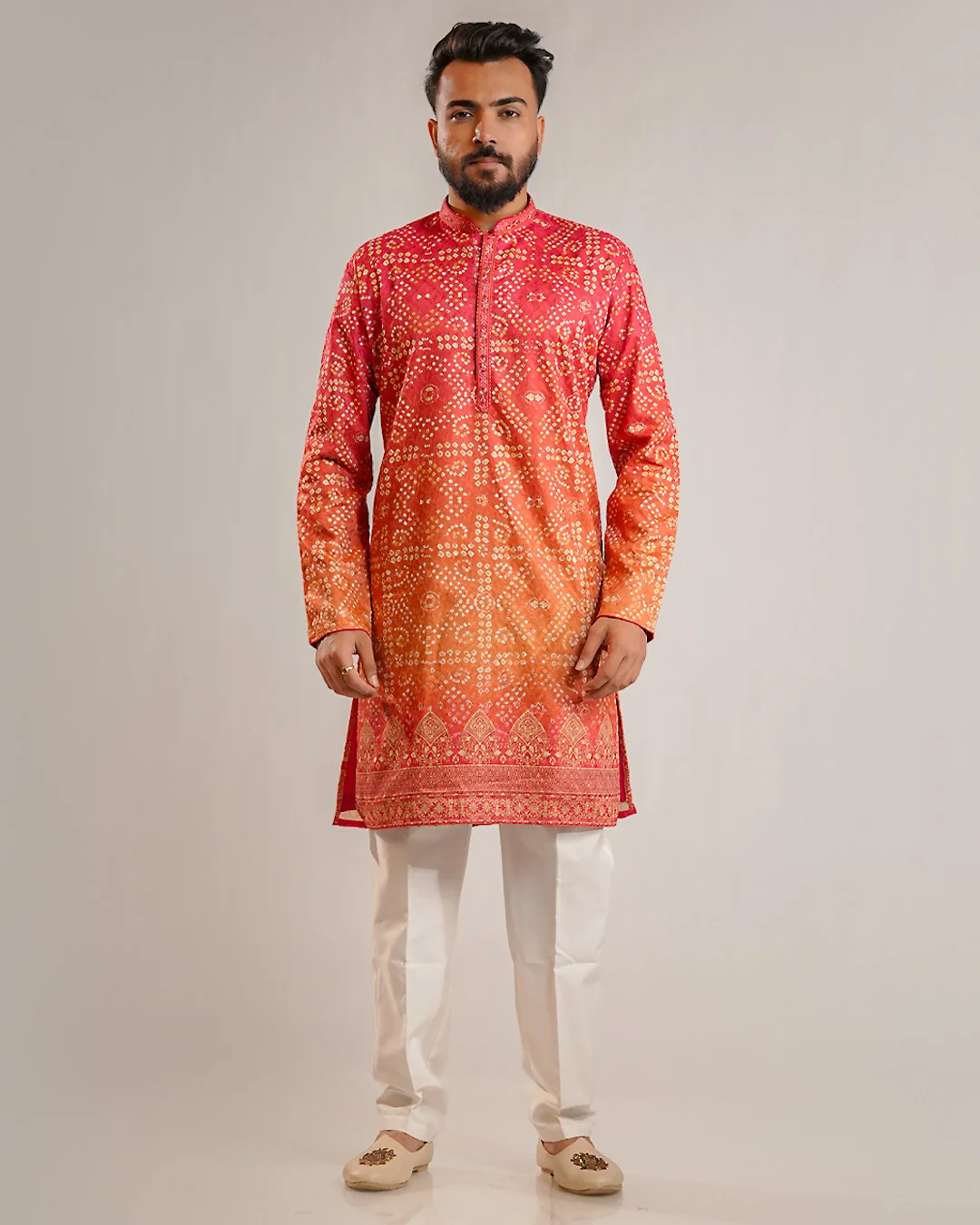 Men’s Hot Pink Embroidered Silk Kurta Set