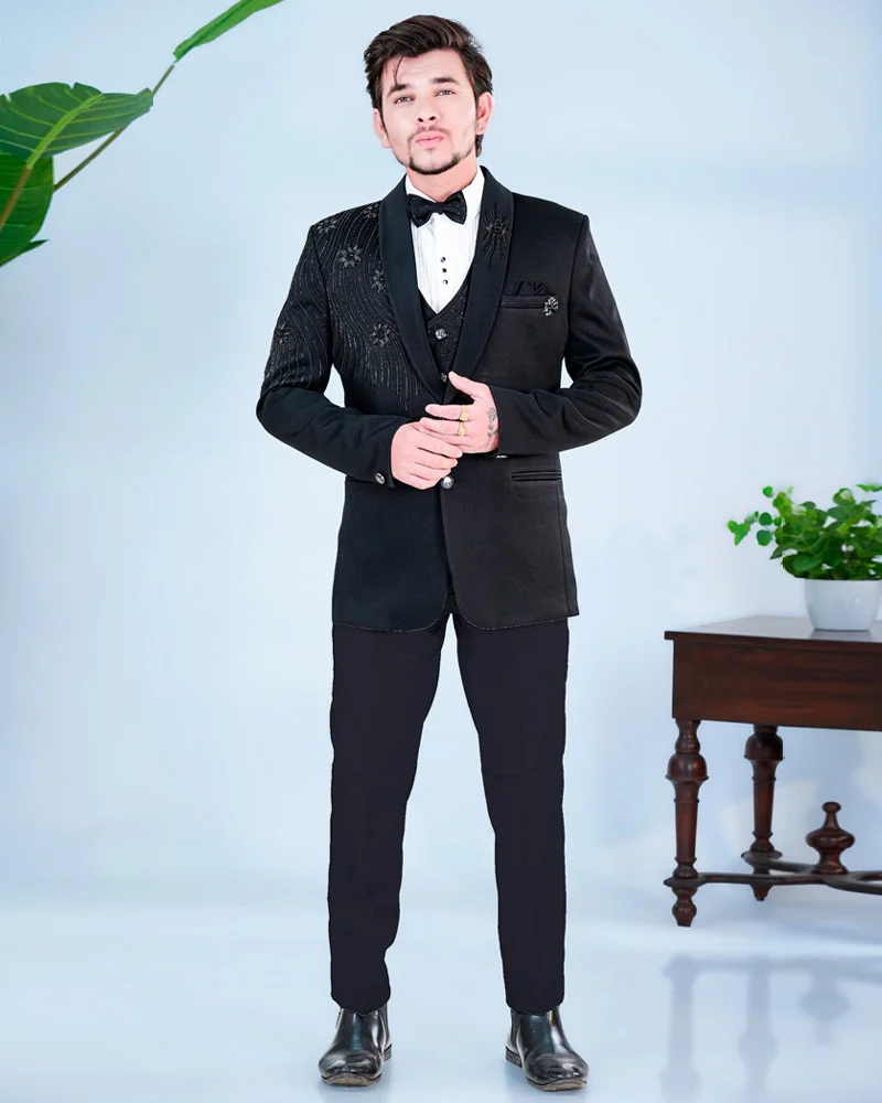Designer Black Embroidered Tuxedo Set