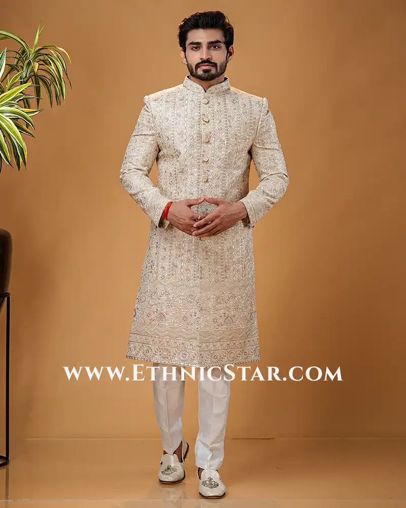 Ivory Silk Indowestern Set