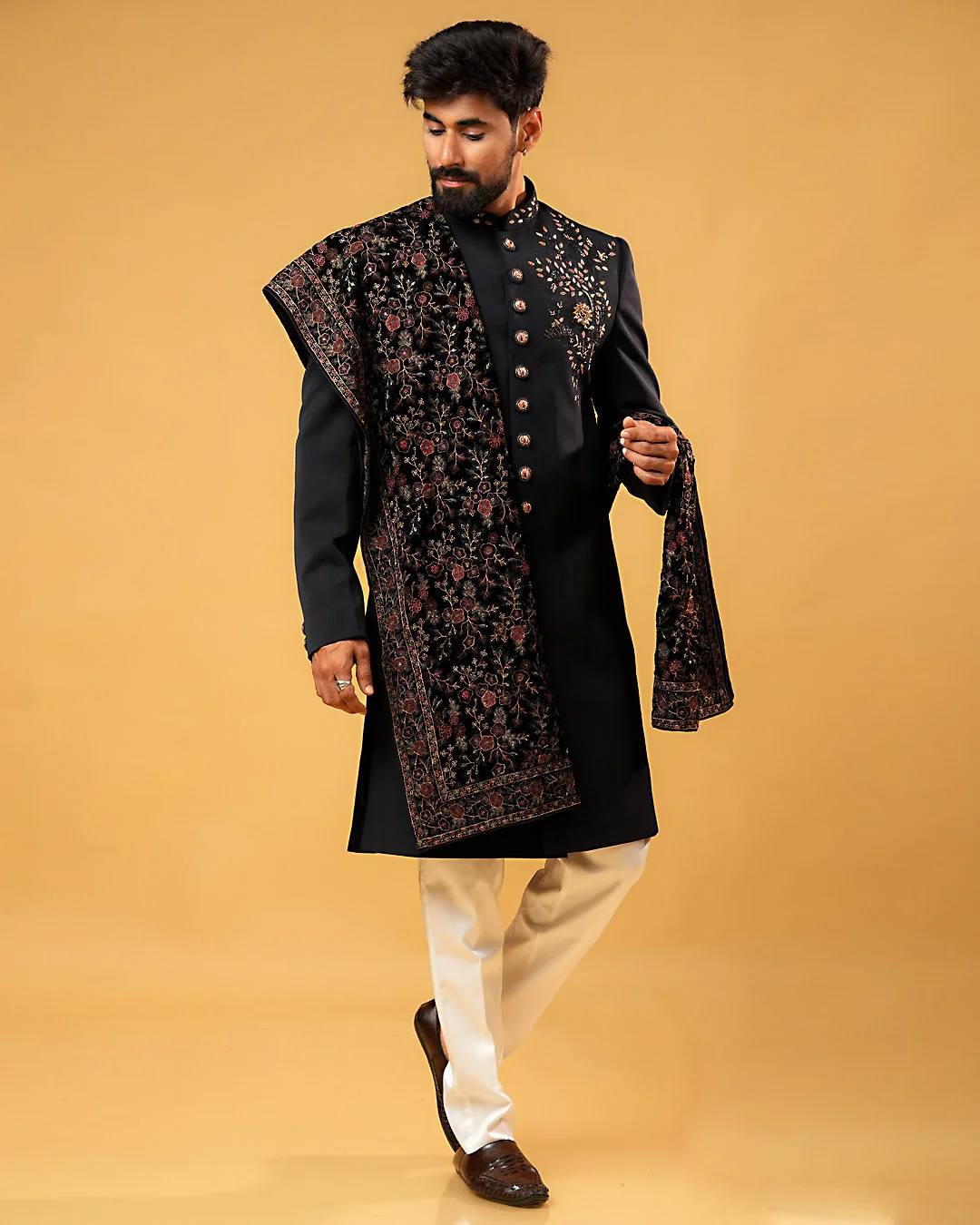 Blue Embroidered Indowestern Set with Dupatta