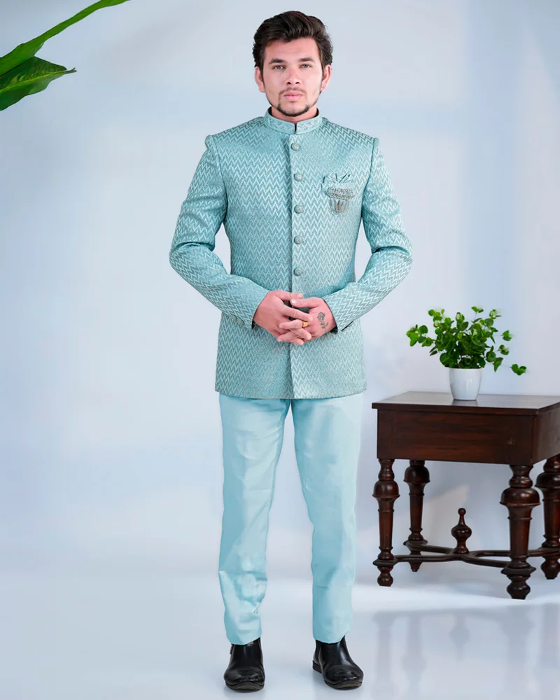 Pista Chevron Jacquard Jodhpuri Suit for Men