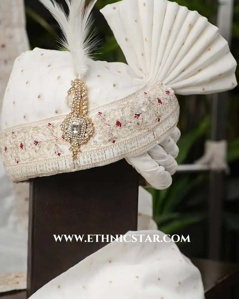 Graceful White Classic Embroidered Turban