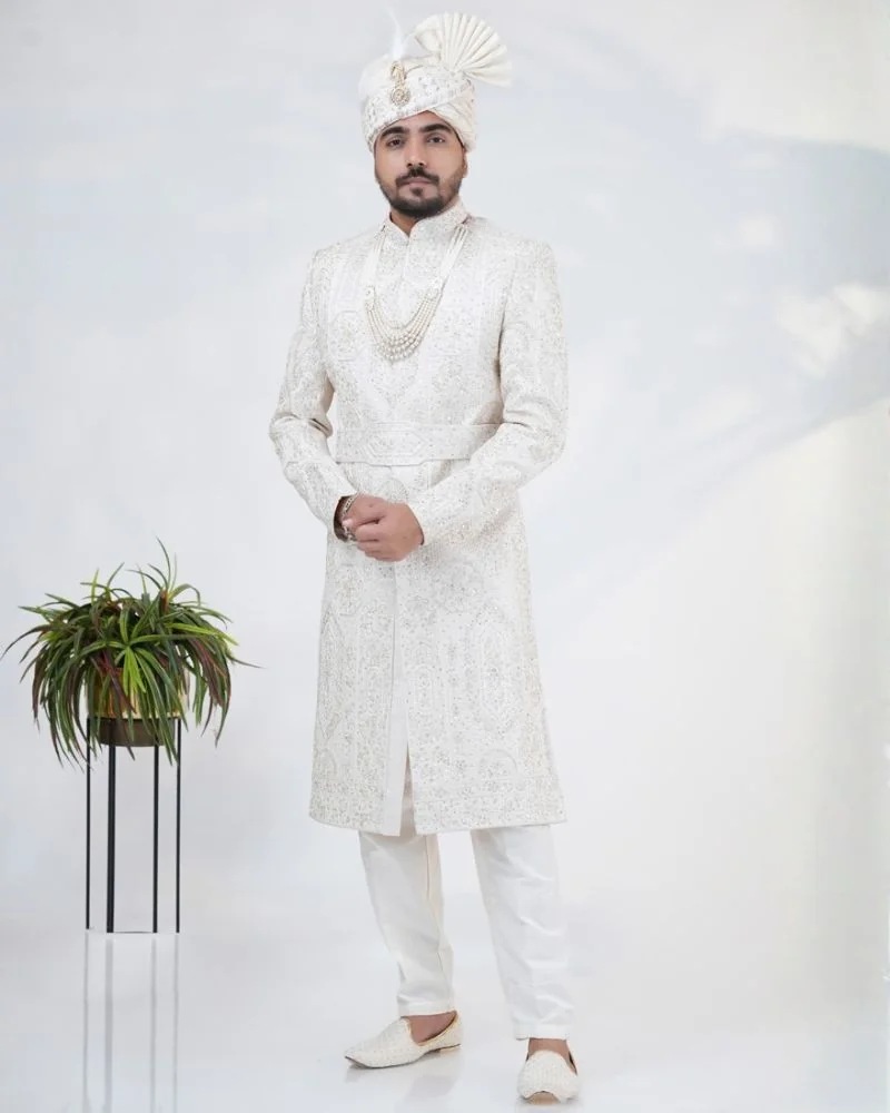 Premium Cream Silk Sherwani