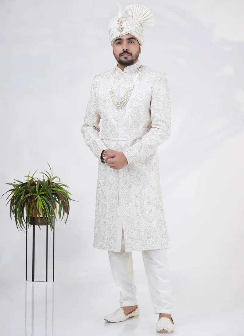 Premium Cream Silk Sherwani