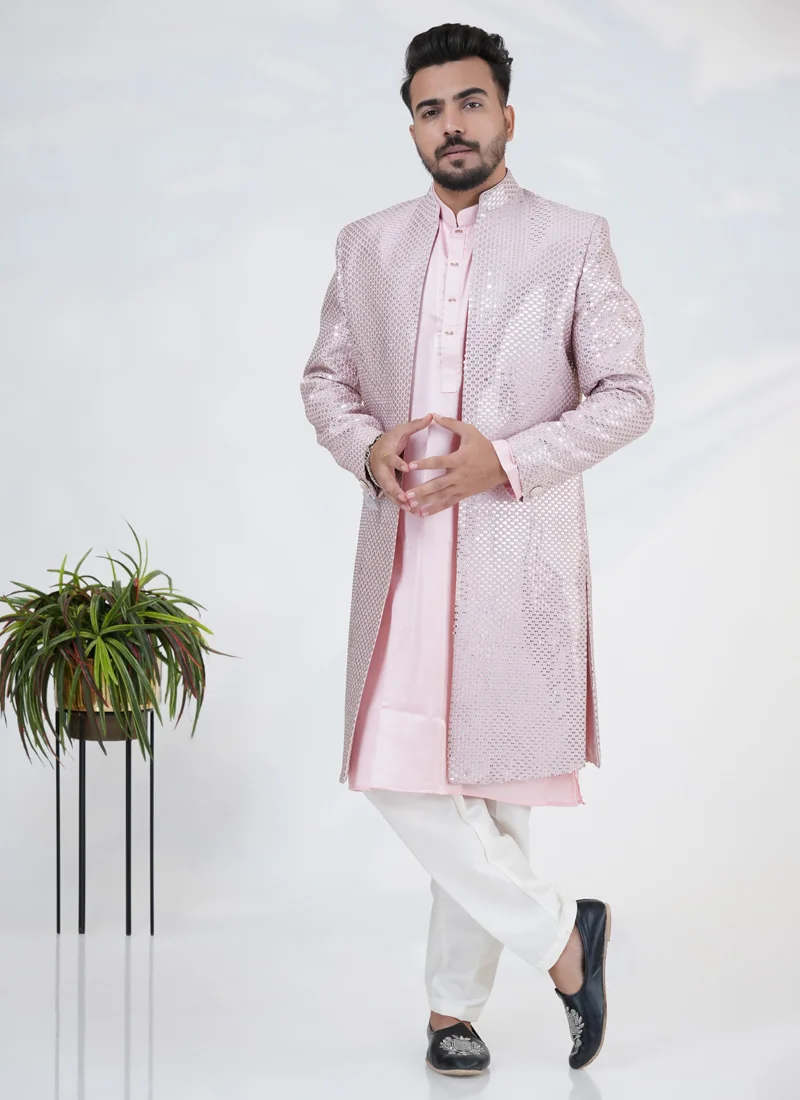 Premium Pink Jacket-Style Indowestern Set for Men
