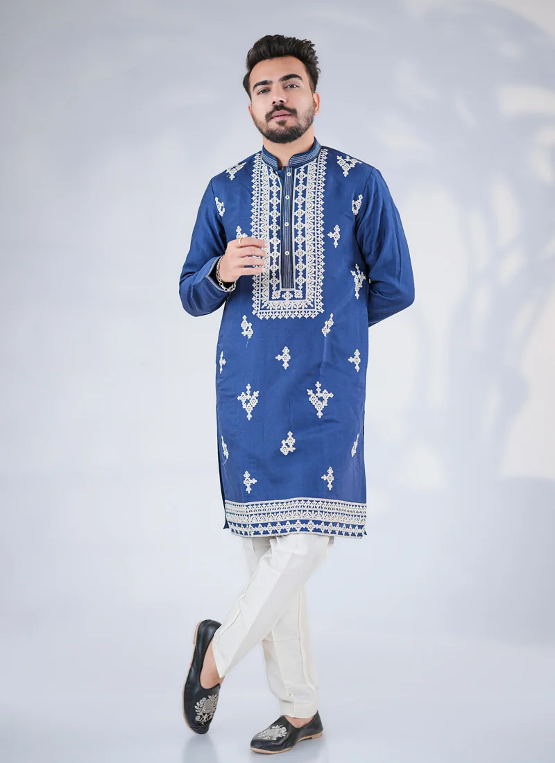 Men's Blue Silk Kurta Pajama