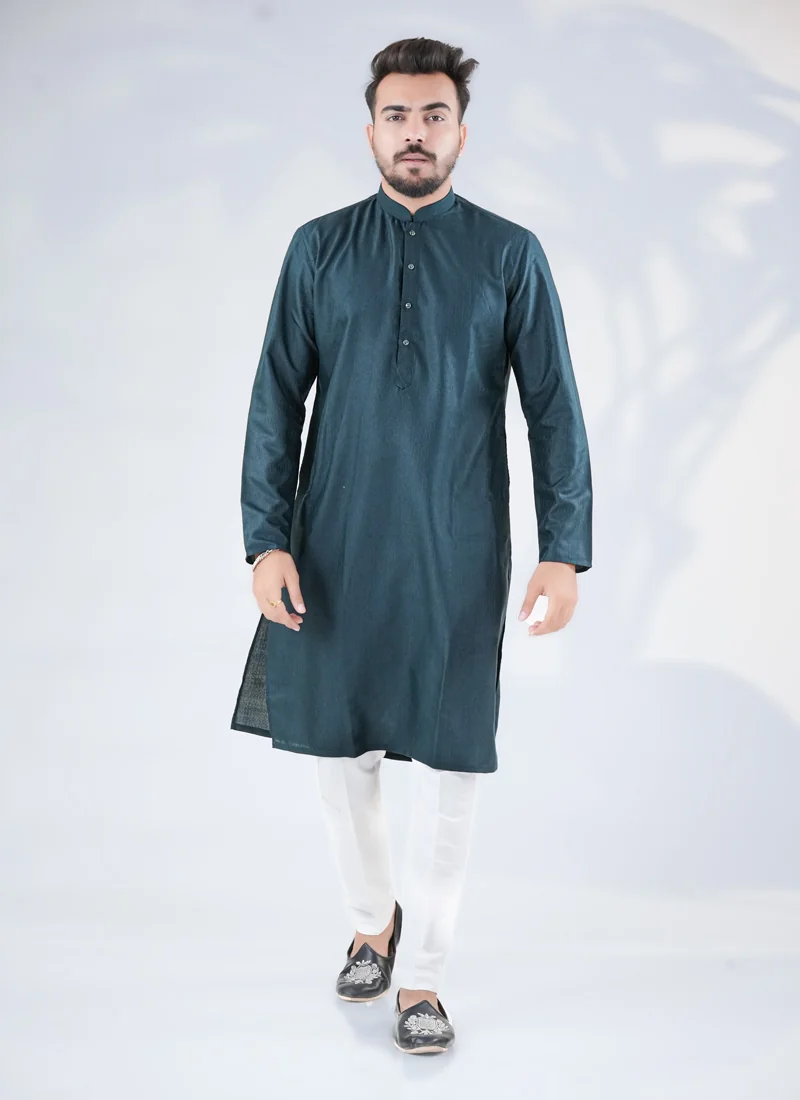 Green Colour Kurta Pajama In Silk
