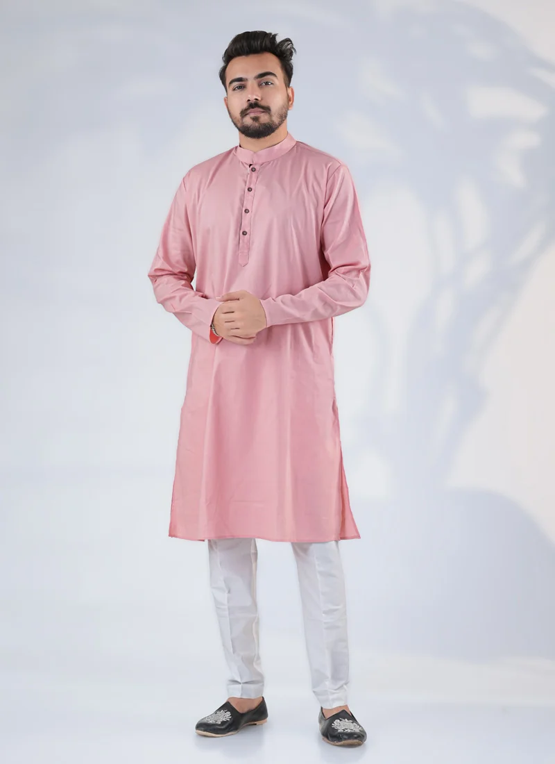 Simple Pink Cotton Kurta Pajama Set