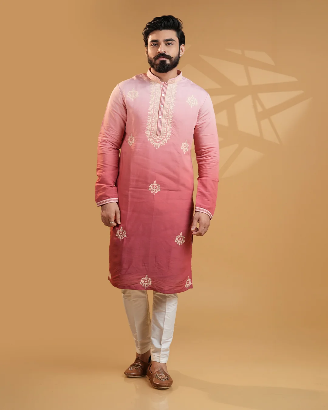 Men's Pink Embroidered Kurta Set