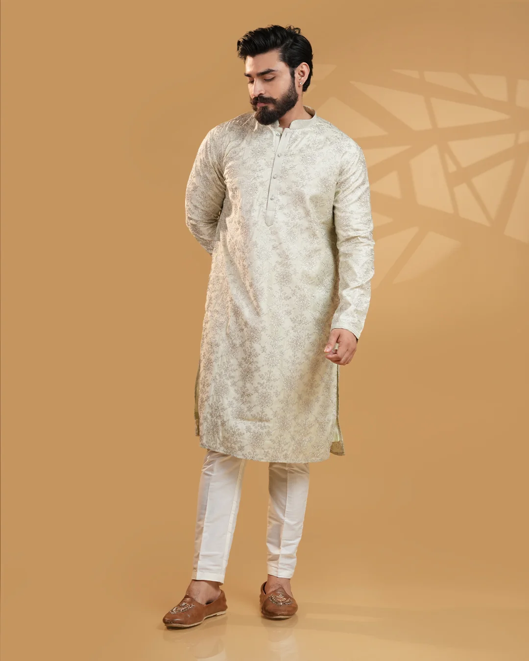 Men's Pista Green Embroidered Silk Kurta