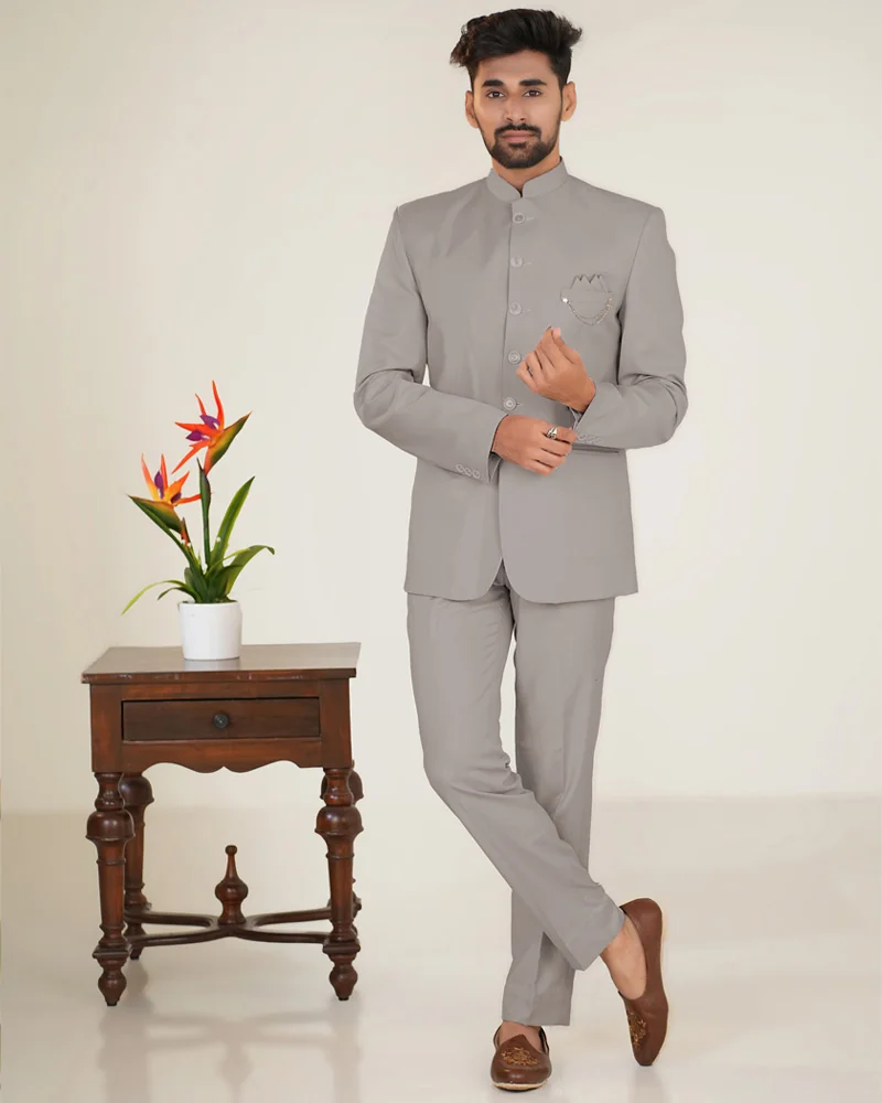 Imported Grey Color Jodhpuri Suit