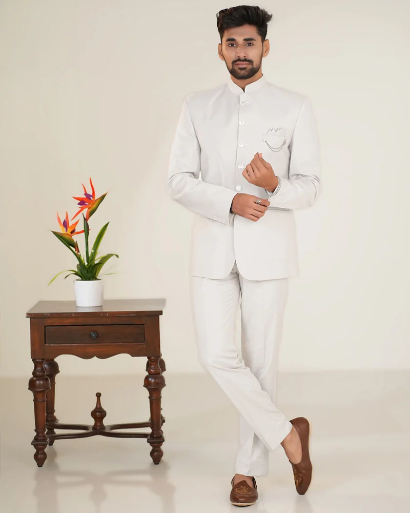 Wedding Wear Off White Imported Jodhpuri Suit
