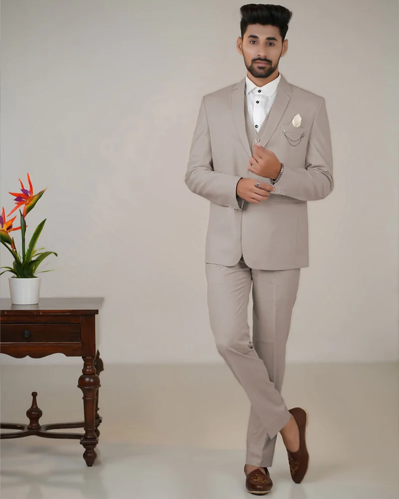 Beige Color 3-Piece Suit for Men