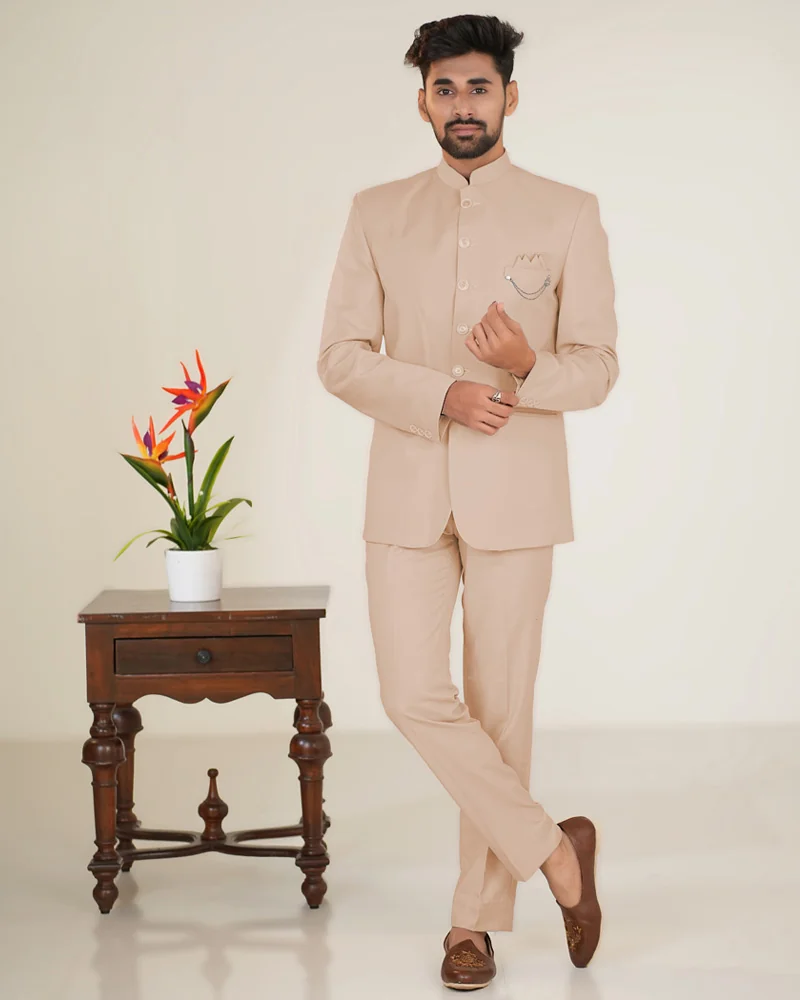 Wedding Wear Imported Beige Jodhpuri Suit