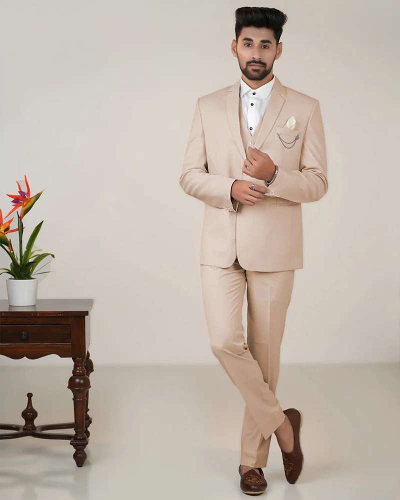 Beige Imported 3-Piece Suit for Men