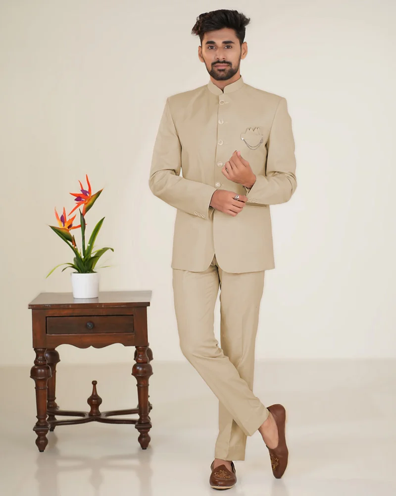 Khakhi Imported Fabric Jodhpuri Suit
