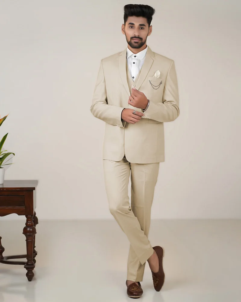 Khakhi Textured Suit In Imported Fabric